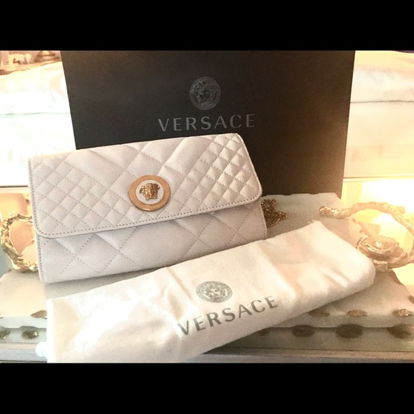 Versace Handbags - Versace Medusa White Leather Quilted Shoulder Bag